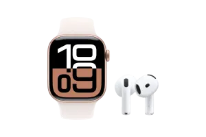 Apple Watch Series 10 42mm Rosegoud Sportband S/M + AirPods 4 Active Noise Cancelling
