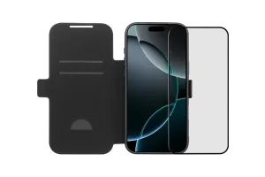 BlueBuilt Apple iPhone 17 Pro Max Book Case Leer Zwart + BlueBuilt iPhone 17 Pro Max Screenprotector Glas