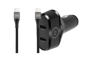 BlueBuilt Power Delivery Autolader 45W Zwart + Usb C Kabel 1,5 Nylon Zwart