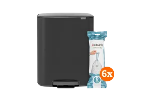 Brabantia Bo Pedal Bin 2 x 30 Liter Matt Black + Vuilniszakken (120 stuks)