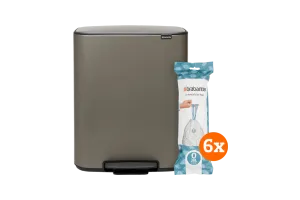 Brabantia Bo Pedal Bin 2 x 30 Liter Platinum + Vuilniszakken (120 stuks)