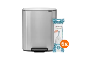 Brabantia Bo Pedal Bin 2 x 30 Liter Rvs Fingerprint Proof + Vuilniszakken (120 stuks)