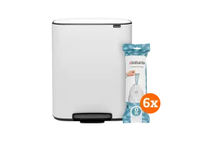 Brabantia Bo Pedal Bin 2 x 30 Liter White + Vuilniszakken (120 stuks)