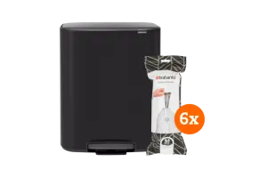 Brabantia Bo Pedal Bin 60 Liter Matt Black + Vuilniszakken (120 stuks)