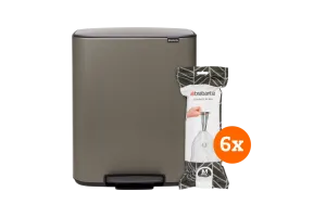 Brabantia Bo Pedal Bin 60 Liter Platinum + Vuilniszakken (120 stuks)