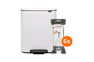 Brabantia Bo Pedal Bin 60 Liter White + Vuilniszakken (120 stuks)