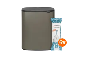 Brabantia Bo Touch Bin 2 x 30 Liter Platinum + Vuilniszakken (120 stuks)