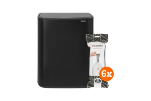 Brabantia Bo Touch Bin 60 Liter Matt Black + Vuilniszakken (120 stuks)