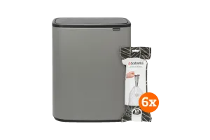 Brabantia Bo Touch Bin 60 Liter Mineral Concrete Grey + Vuilniszakken (120 stuks)