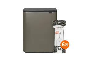 Brabantia Bo Touch Bin 60 Liter Platinum + Vuilniszakken (120 stuks)
