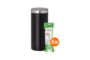 Brabantia Touch Bin 30 Liter Matt Black + Vuilniszakken (120 stuks)