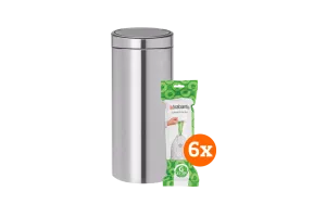 Brabantia Touch Bin 30 Liter Matt Steel Fingerprint Proof + Vuilniszakken (120 stuks)