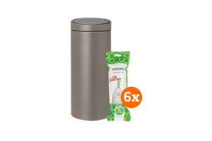 Brabantia Touch Bin 30 Liter Platinum + Vuilniszakken (120 stuks)