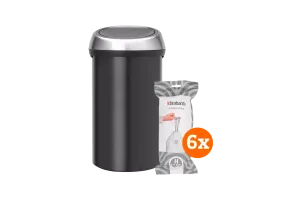 Brabantia Touch Bin 60 Liter Matt Black Fingerprint Proof + Vuilniszakken (120 stuks)