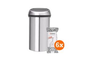 Brabantia Touch Bin 60 Liter Rvs Fingerprint Proof + Vuilniszakken (120 stuks)