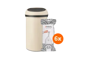 Brabantia Touch Bin 60 Liter Soft Beige + Vuilniszakken (120 stuks)