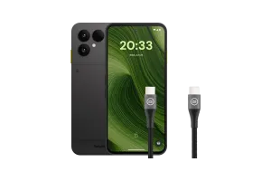 Fairphone 6 256GB Zwart 5G + BlueBuilt Usb C naar Usb C Kabel 1,5m Nylon Zwart