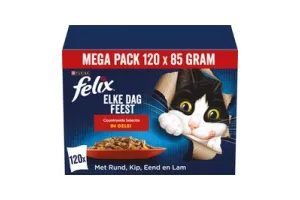 Felix Elke Dag Feest Countryside Selectie - Kattenvoer Natvoer - Rund Kip Eend &amp; Lam - 120 x 85 g