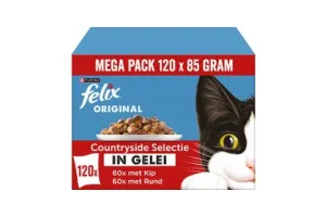 Felix Original Mix Selectie in Gelei - Countryside Selectie - Kattenvoer Natvoer - Rund &amp; Kip - 120 x 85 g