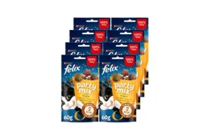 Felix Party Mix Original - Kattensnacks - Kattensnoepjes - Kip Kalkoen &amp; Lever - 8 x 60 g