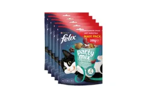 Felix Party Mix Seaside - Kattensnacks - Kattensnoepjes - Zalm Koolvis &amp; Forel- 5 x 200 g