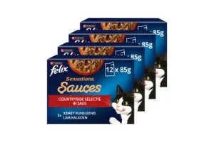 Felix Sensations Sauces - Kattenvoer Natvoer - Countryside Selectie in Saus - 48 x 85 g
