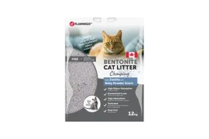 Flamingo Kattenbakvulling Bentoniet met Babypoeder en Zeoliet – 12 KG voor 10 Weken, Super Absorberend, Stofarm, Heerlijke Babypoedergeur, Ook Geschikt voor Kittens – Uit Canada