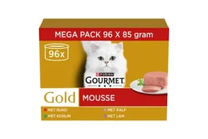 Gourmet Gold Mousse - Kattenvoer Natvoer - Konijn Rund Kalf &amp; Lam - 96 x 85g