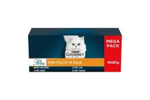 Gourmet Perle Mini Filets in saus - Kattenvoer Natvoer - Kalkoen Eend Tonijn &amp; Lam - 40 x 85 g