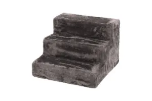 Hondentrap Easy Step Grijs - opvouwbare instaphulp met pluche hoes - 3 treden - 41x43x30 cm - Flamingo trapje voor kleine honden