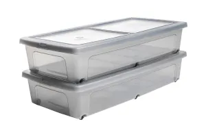 IRIS Clearbox Opbergbox - onder-het-bed - 35L - Kunststof - Transparant/Grijs - Met Wielen - Set van 2
