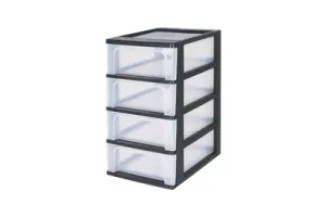IRIS Organizer Chest ladesysteem - 4 lades - 4 x7L - Kunststof - Zwart/Transparant