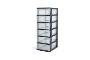 IRIS Organizer Chest ladesysteem A4 - 6 middelgrote lades - 6 x 7L - Kunststof - Zwart/Transparant