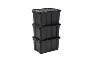 IRIS Powerbox Robuust Opbergbox - 50L - 100% Recycled Kunststof - Zwart - Set van 3