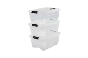 IRIS Topbox Opbergbox - 15L - Kunststof - Transparant/Zwart - Set van 3