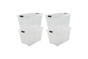 IRIS Topbox Opbergbox - 60L - Kunststof - Transparant/Zwart - Set van 4