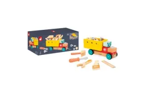 Janod Brico'kids - Trekfiguur Vrachtwagen - 2 in 1: Doe-Het-Zelf En Trekspeelgoed - Maak Een Ritje Met De Truck, Compleet Met Al Het Gereedschap! - Geschikt Vanaf 2 Jaar