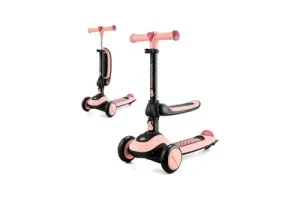 Kinderkraft HALLEY - loopfiets en driewieler step - 2-in-1 - verstelbaar zadel - opvouwbaar ontwerp - verstelbare stuurhoogte - LED wielen - modern design - geschikt voor kinderen van 1-5 jaar - maximale belasting 50 kg - Roze