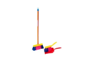Klein Toys Pure Fresh veegset - bezem, handveger en blik - 55 cm lange steel - rood geel blauw