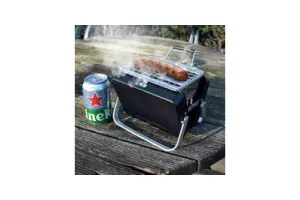 Mikamax Draagbare Mini BBQ - Barbecue - 's Werelds Kleinste Barbecue - Past in je Broekzak - 18 * 6 * 15,5 cm - 714 gram - Mat Zwart