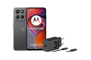 Motorola Moto G15 Power 256GB Grijs 4G + Motorola Oplader 30W Zwart + Usb C Kabel