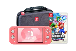 Nintendo Switch Lite Koraal + Super Mario Bros. Wonder + Beschermhoes