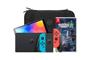 Nintendo Switch OLED Blauw/Rood + Pokemon Legends: Z-A + BlueBuilt Beschermhoes