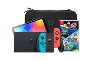 Nintendo Switch OLED Blauw/Rood + Super Mario Galaxy 1+2 + BlueBuilt Beschermhoes