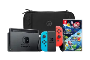 Nintendo Switch Rood/Blauw + Super Mario Galaxy 1+2 + BlueBuilt Beschermhoes