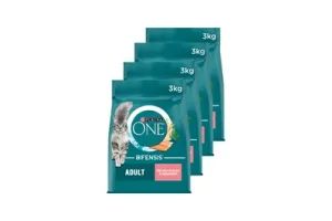 PURINA(R) ONE(R) Adult - Kattenbrokjes - Zalm &amp; Volkoren Granen - 4 x 3 kg