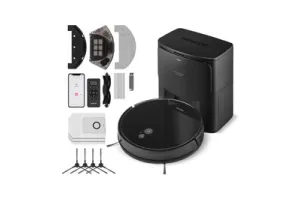 Sencor SRV 6485BK - Robotstofzuiger met dweilfunctie - Met laadstation en leegstation - Verwijderd huisdieren haren - Met App - 3000Pa zuigkracht - Slimme Gyro-navigatie - 4 zuigniveaus - 3 dweil intensiteitsniveaus - Stoot- en valsensoren - Zwart