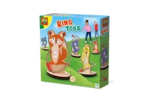 SES - Ringwerpen - 5 houten ringwerp dierenfiguren met 4 stevige touwringen - buiten spelen