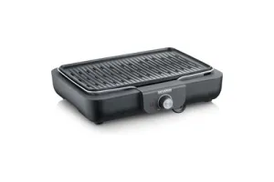 Severin PG 8556 - Electrische Tafel BBQ Grill - 2300 W - 230 degC - Geribbelde grillplaat - Zwart Roestvrijstaal