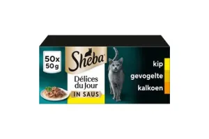 Sheba Kattenvoer - Délices Du Jour - Gevogelte Saus - Mega-Pack 50x50g